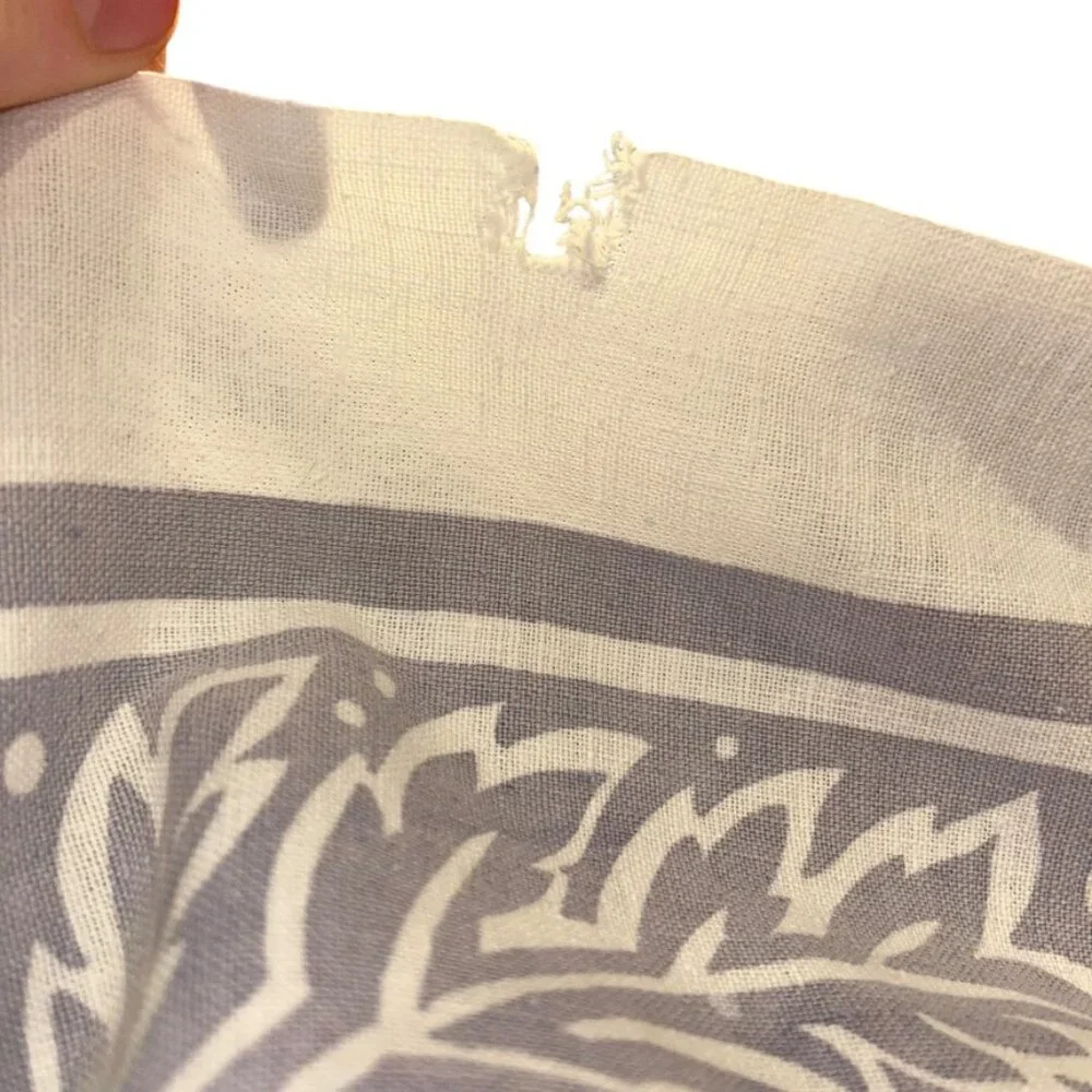 Vintage pale plum white block print painted linen square table cloth 47x48